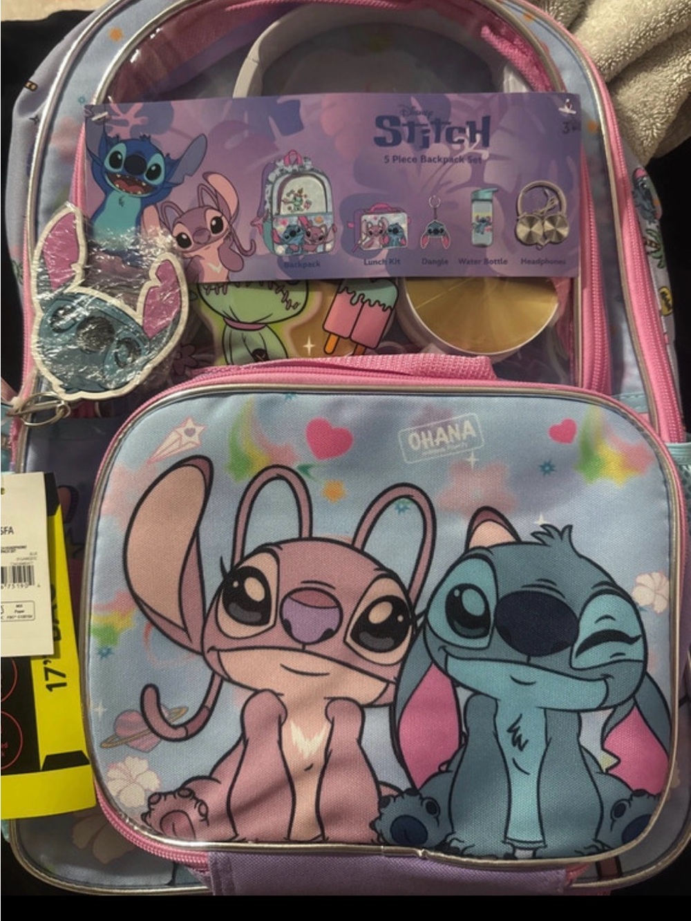 Disney Kids Backpack Set with Stitch & Angel - Pink, Blue, Purple
